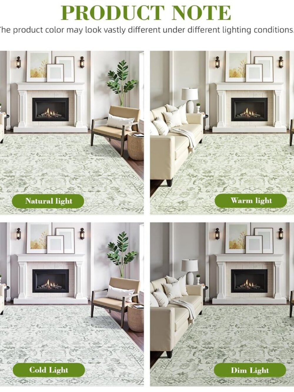 Sage Vintage Area Rug 3x5 for Living Room Bedroom, Washable Distressed Farmhouse - Picture 6 of 8